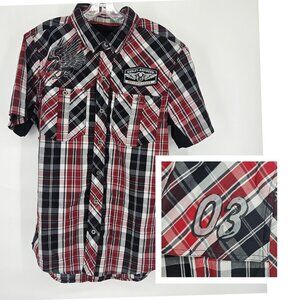 Harley-Davidson Shirt Mens Medium Plaid Eagle Patch Motor Clothes Western